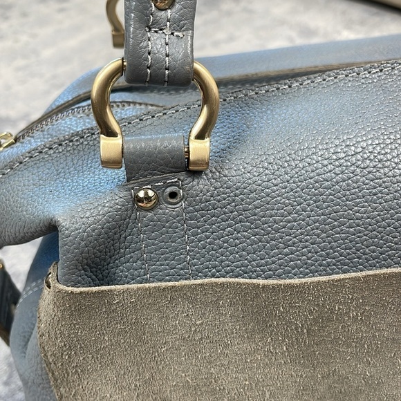 Sancia Gray Pebbled Leather Suede 2 Way Shoulder Bag Purse Extra Large Travel - Picture 11 of 17